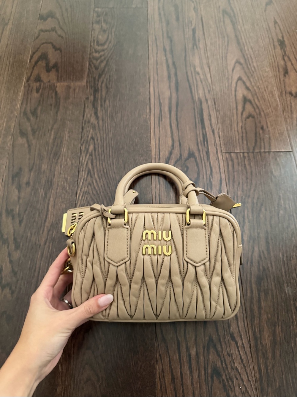 Miu Miu Arcadie Matelassé Nappa Leather Bag color beige